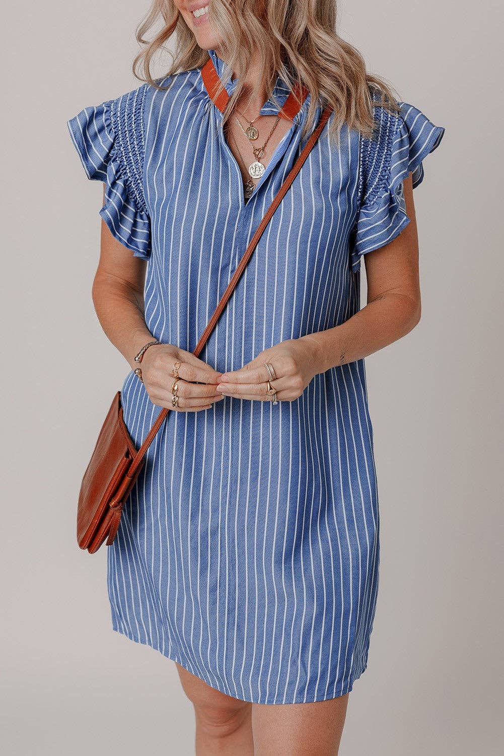 Leah Stripe Ruffle Sleeve Dress