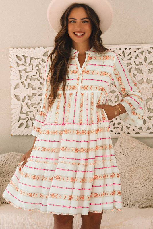 Winnie Slit Neck Ruffled Loose Dress