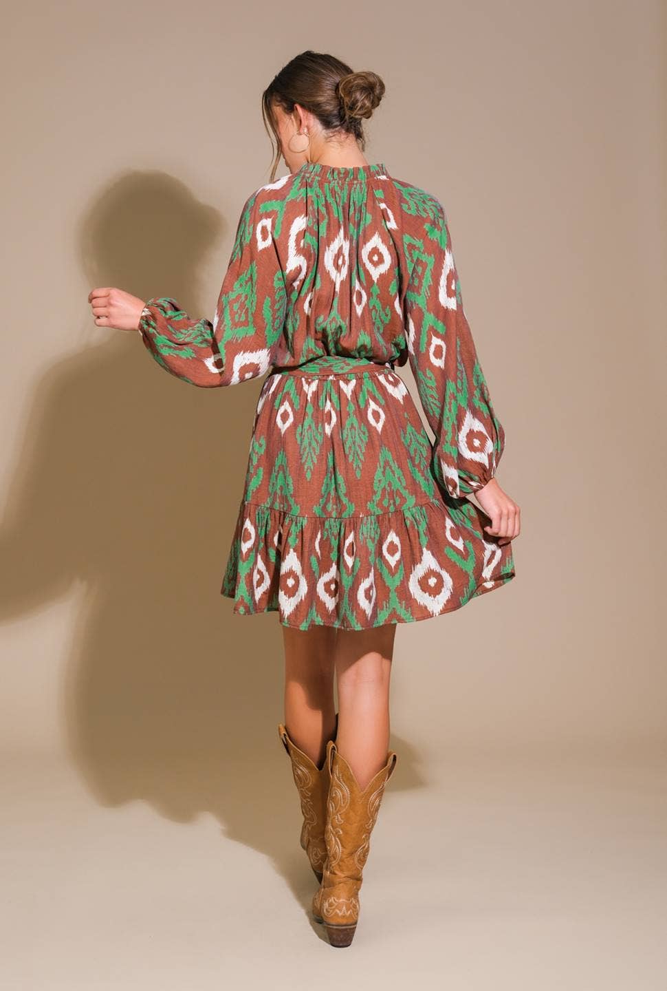 Diamond Print Front Tie Dress