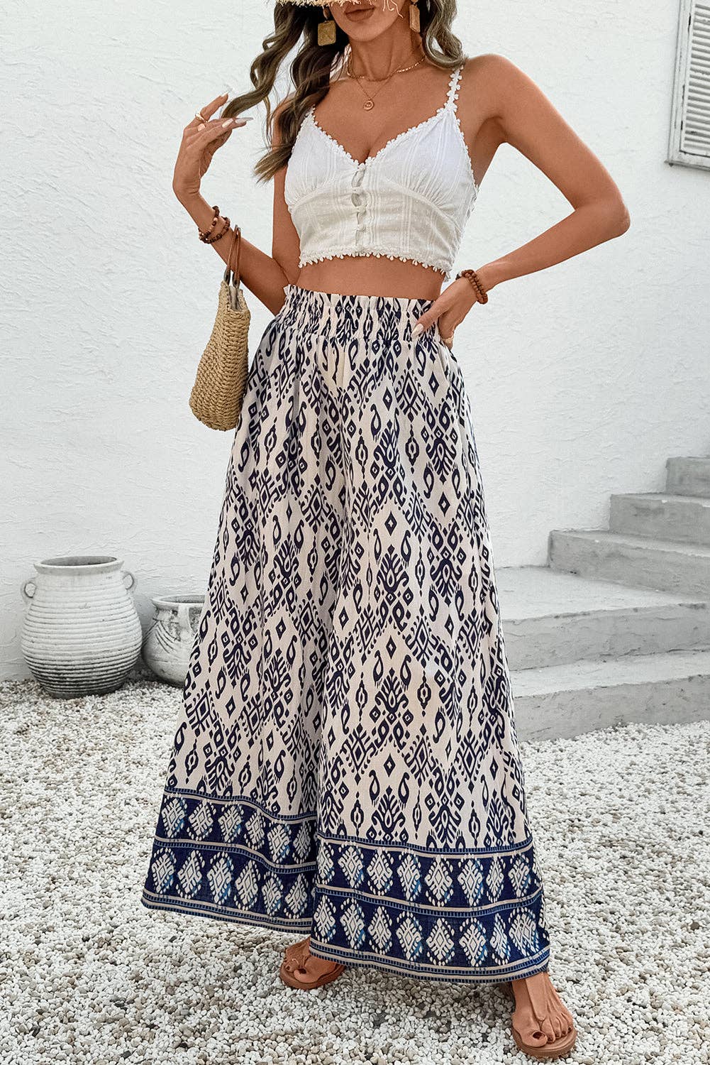 Boho Pattern Wide Leg Pants