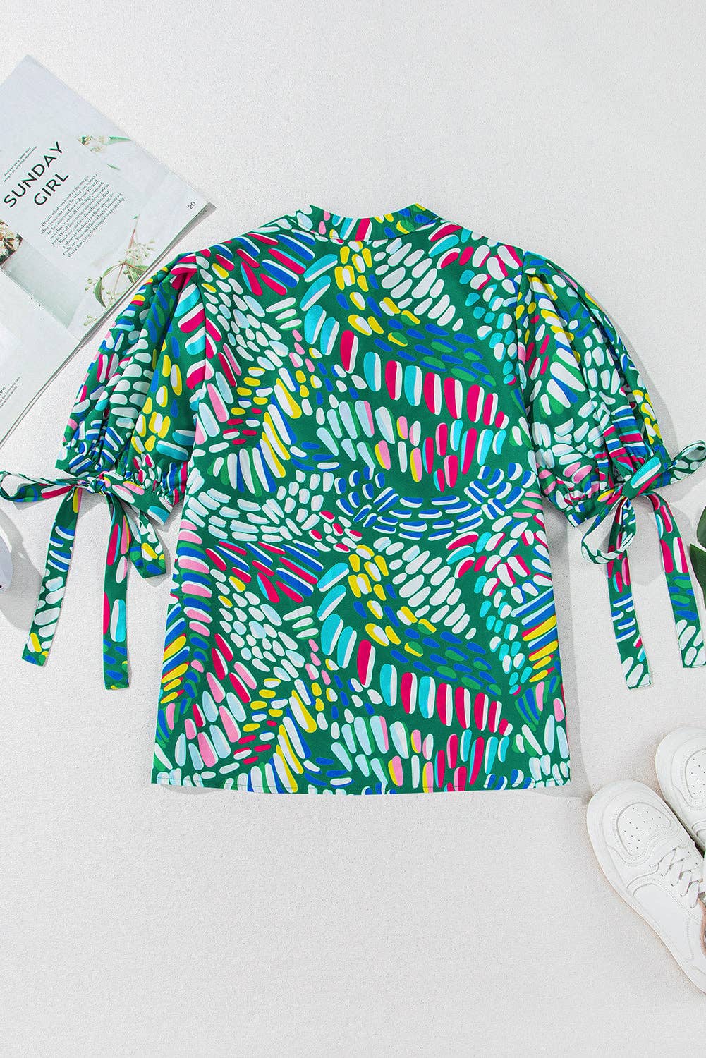 Geometric Puff Sleeve Blouse
