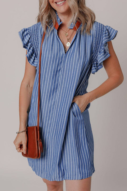 Leah Stripe Ruffle Sleeve Dress