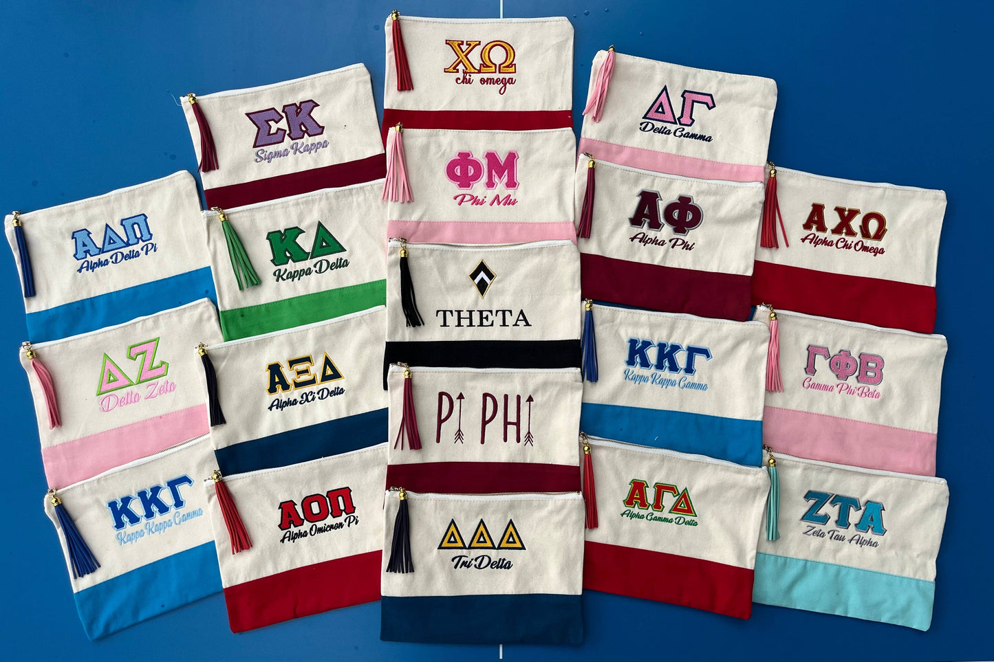 Sorority Embroidered Greek Letter Pouch