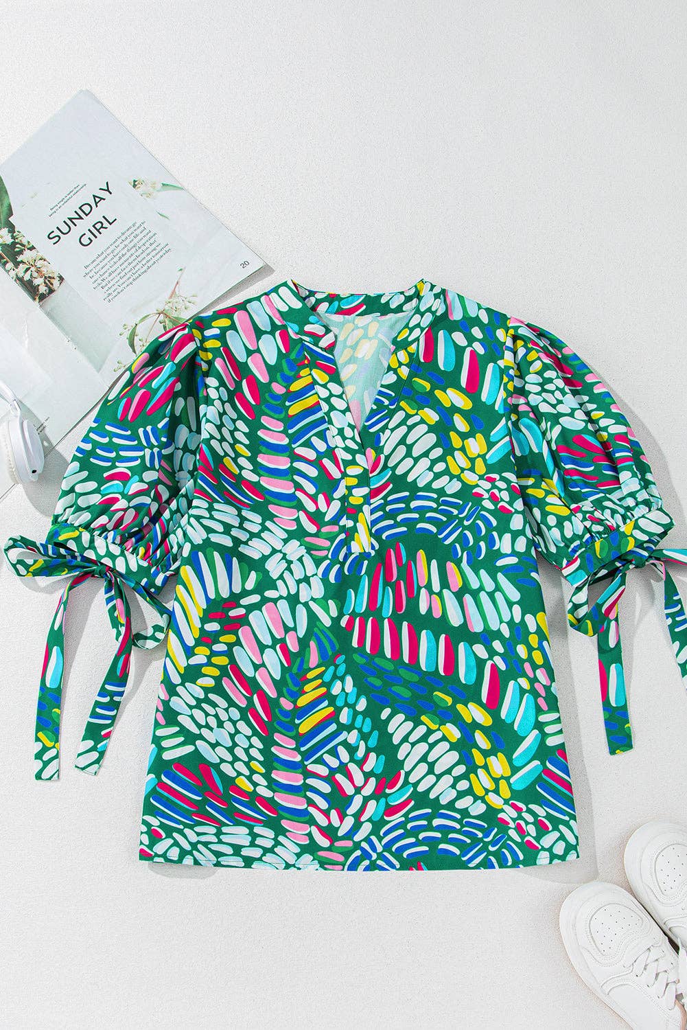 Geometric Puff Sleeve Blouse