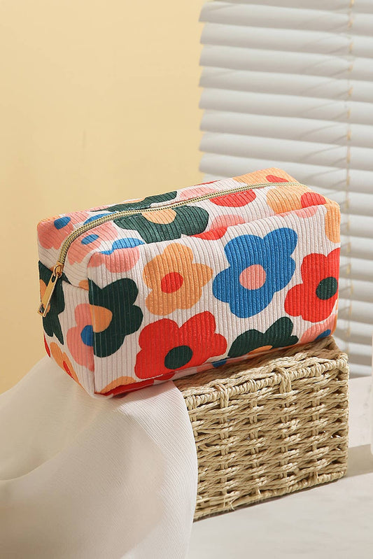 Flower Print Corduroy Cosmetic Bag