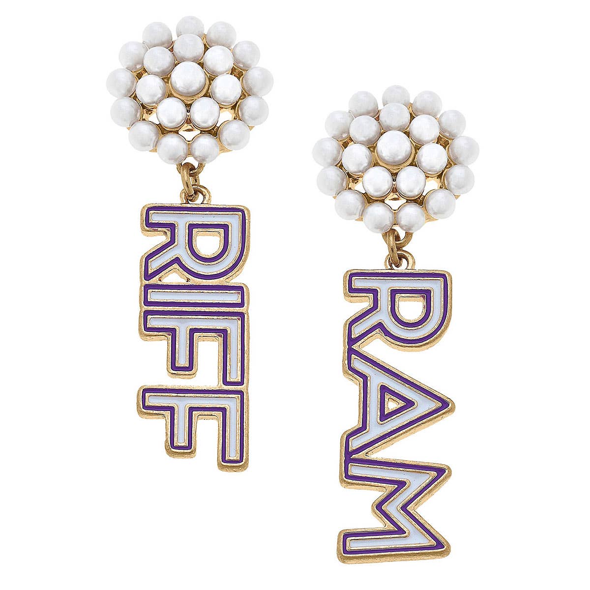 TCU Horned Frogs Pearl Cluster Outline Enamel Drop Earrings – Side