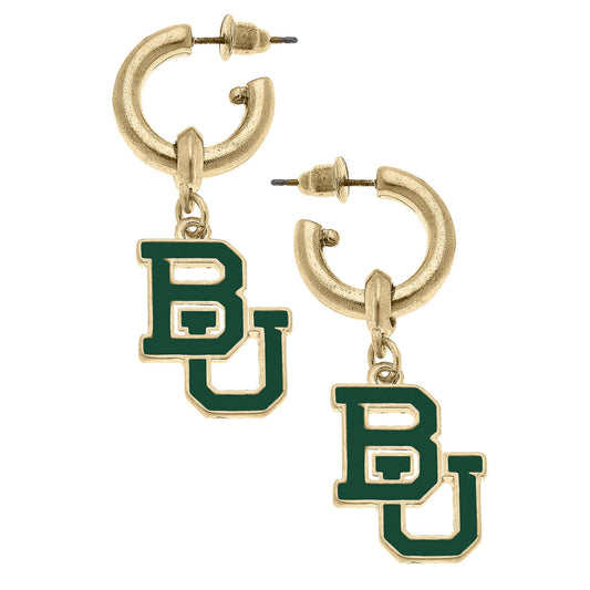 Baylor Bears Enamel Drop Hoop Earrings in Green/Gold