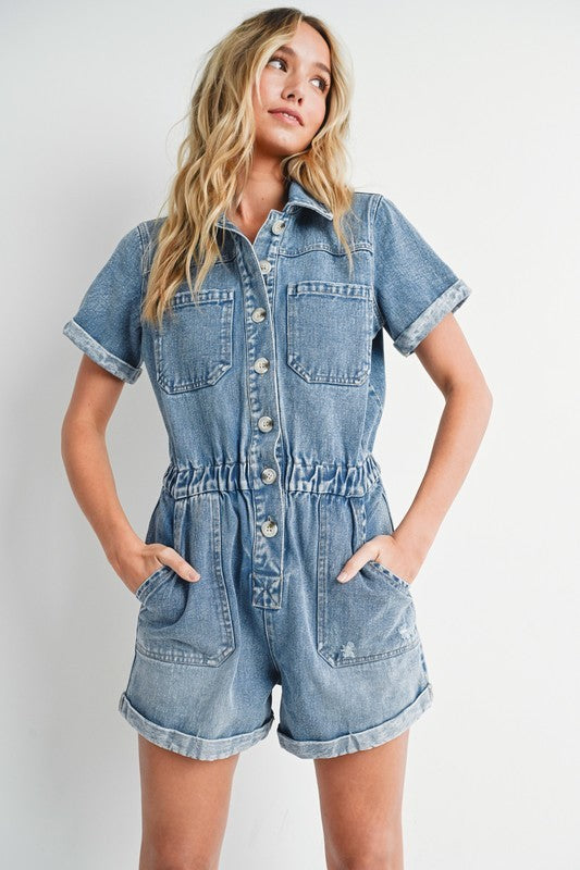 Denim Short Sleeve Romper