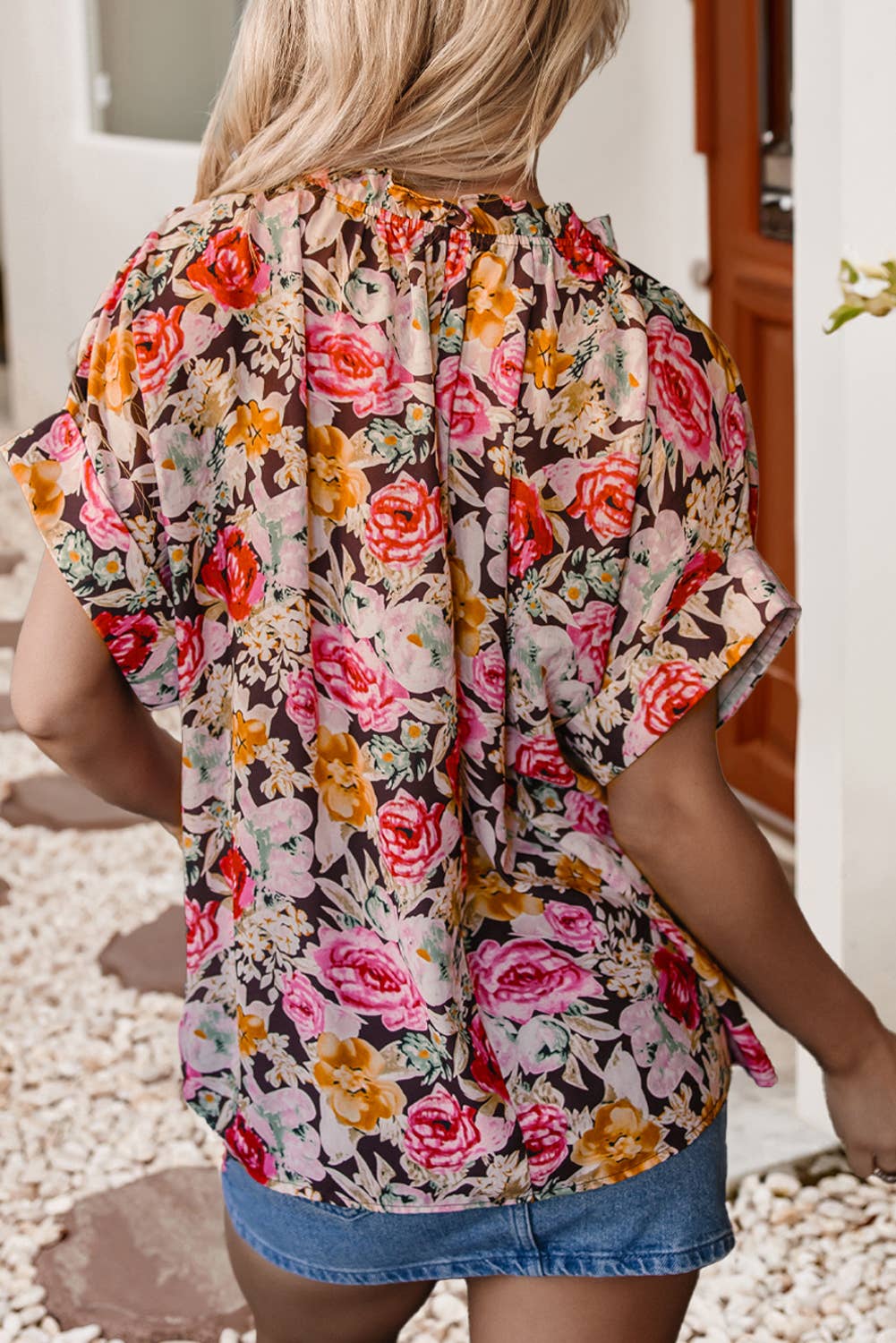 Floral Print Crew Neck Blouse