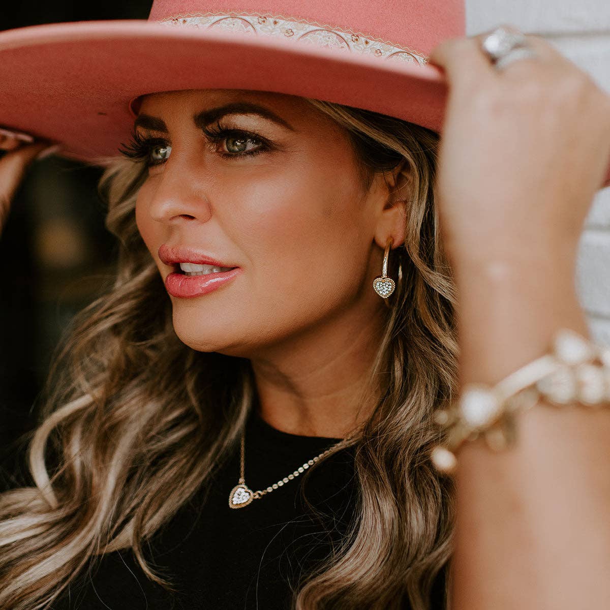 Heart Hoop Earrings in Worn Gold