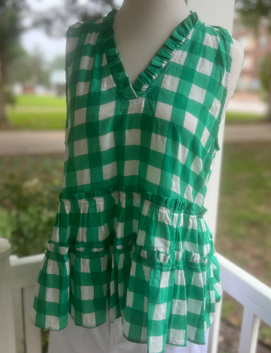 Green Checkered Sleeveless Top