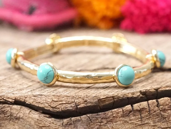 Jeweled Golden Bangle with Semi Precious Stone Dots