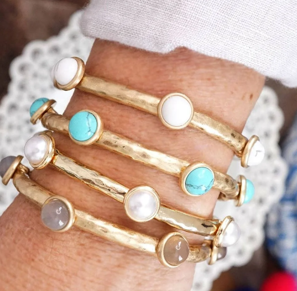 Jeweled Golden Bangle with Semi Precious Stone Dots