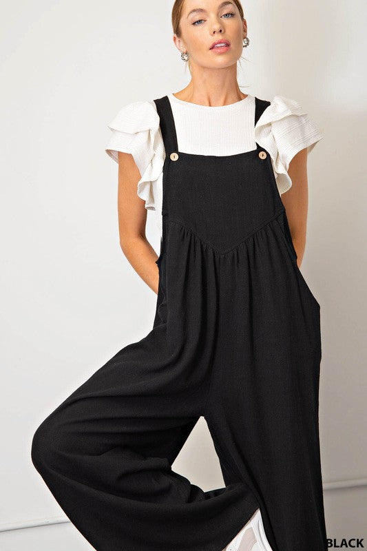 Black Linen Overalls