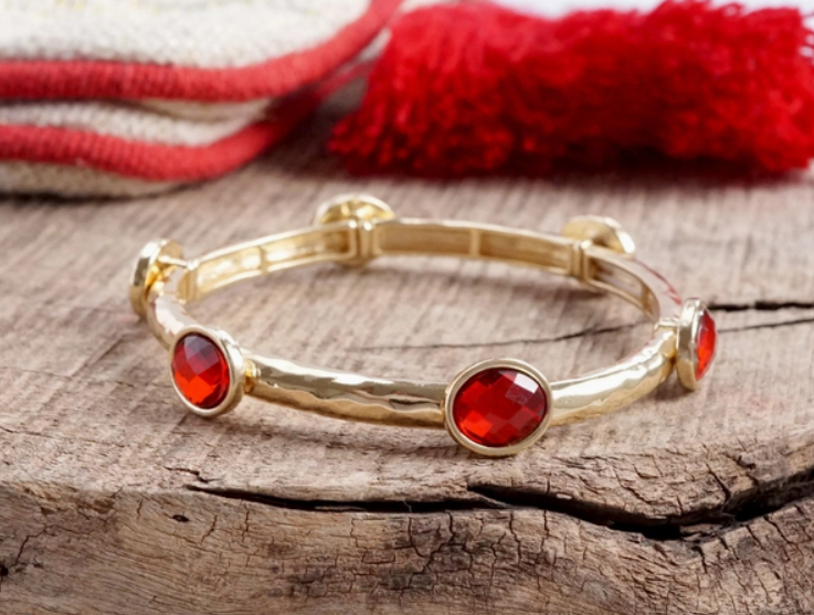 Jeweled Golden Bangle with Semi Precious Stone Dots