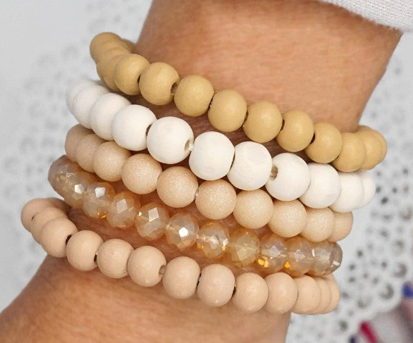 Wood Glass Basic Bracelets Stack Set