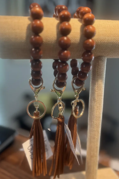 Wood Bead Tassel Keychain
