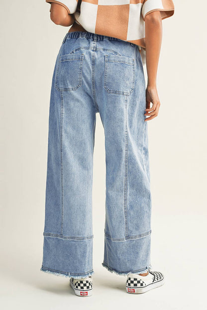 Drawstring Raw Hem Wide Leg Denim Pants