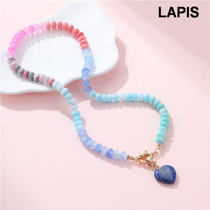 Natural Stone Heart Glass Beaded Necklace