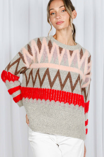 Tribal Patterned Mohair Sweater