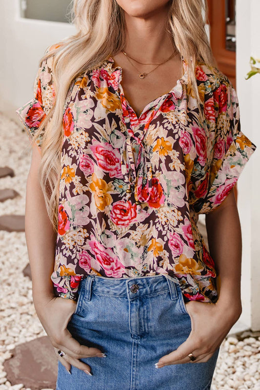Floral Print Crew Neck Blouse