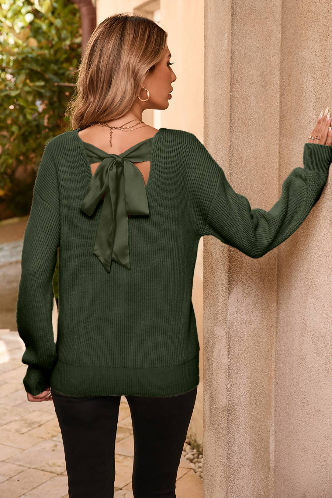 Lantern Sleeve Knot Back Sweater