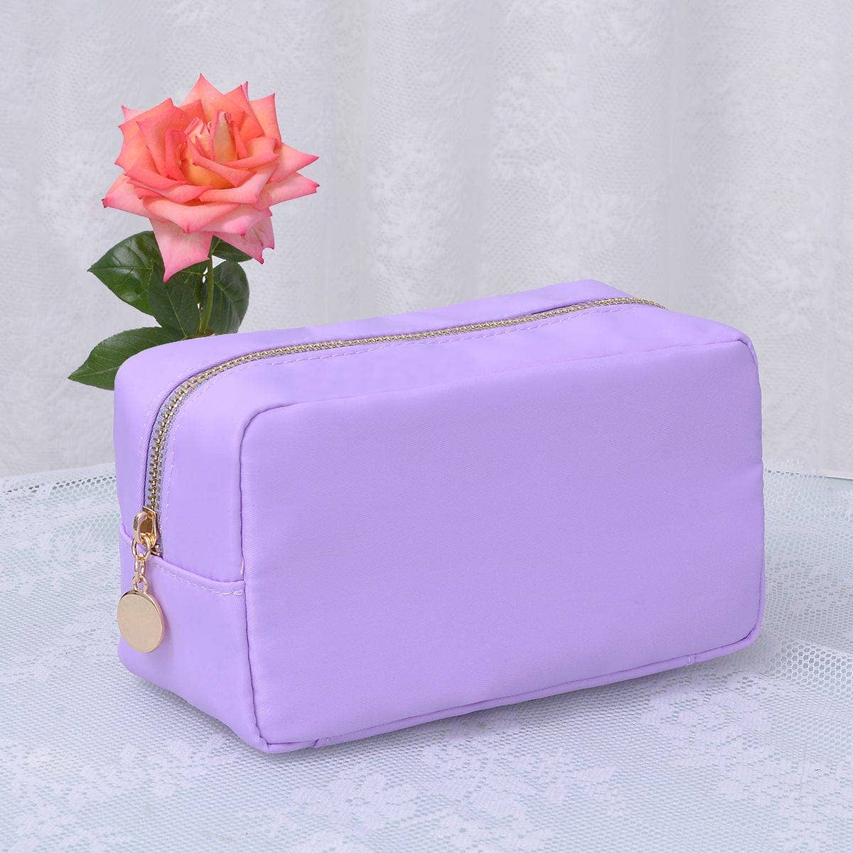 Emma Round Zippered Nylon Cosmetic Pouch Bag