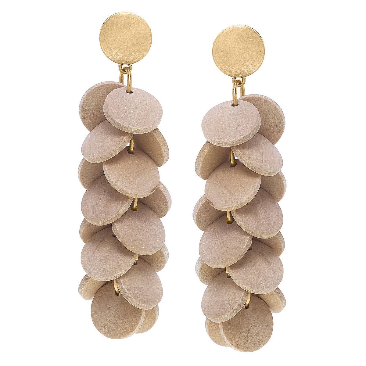 Wood Disc Cluster Earrings