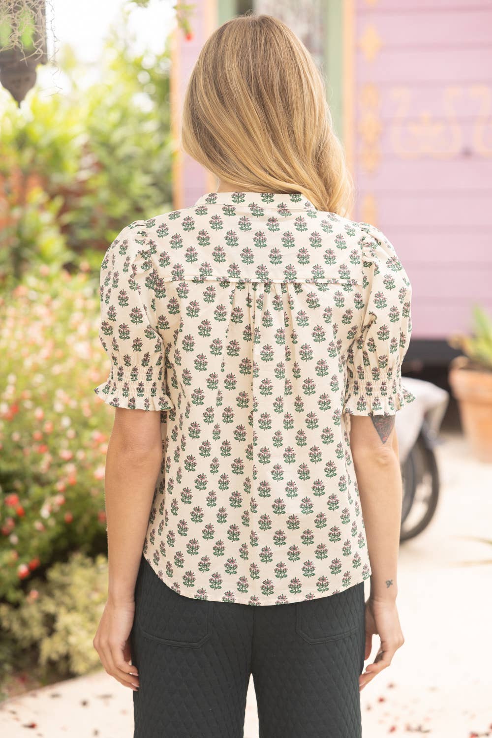 Smocked Cuff Floral Top