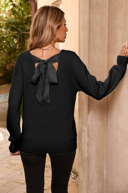 Lantern Sleeve Knot Back Sweater