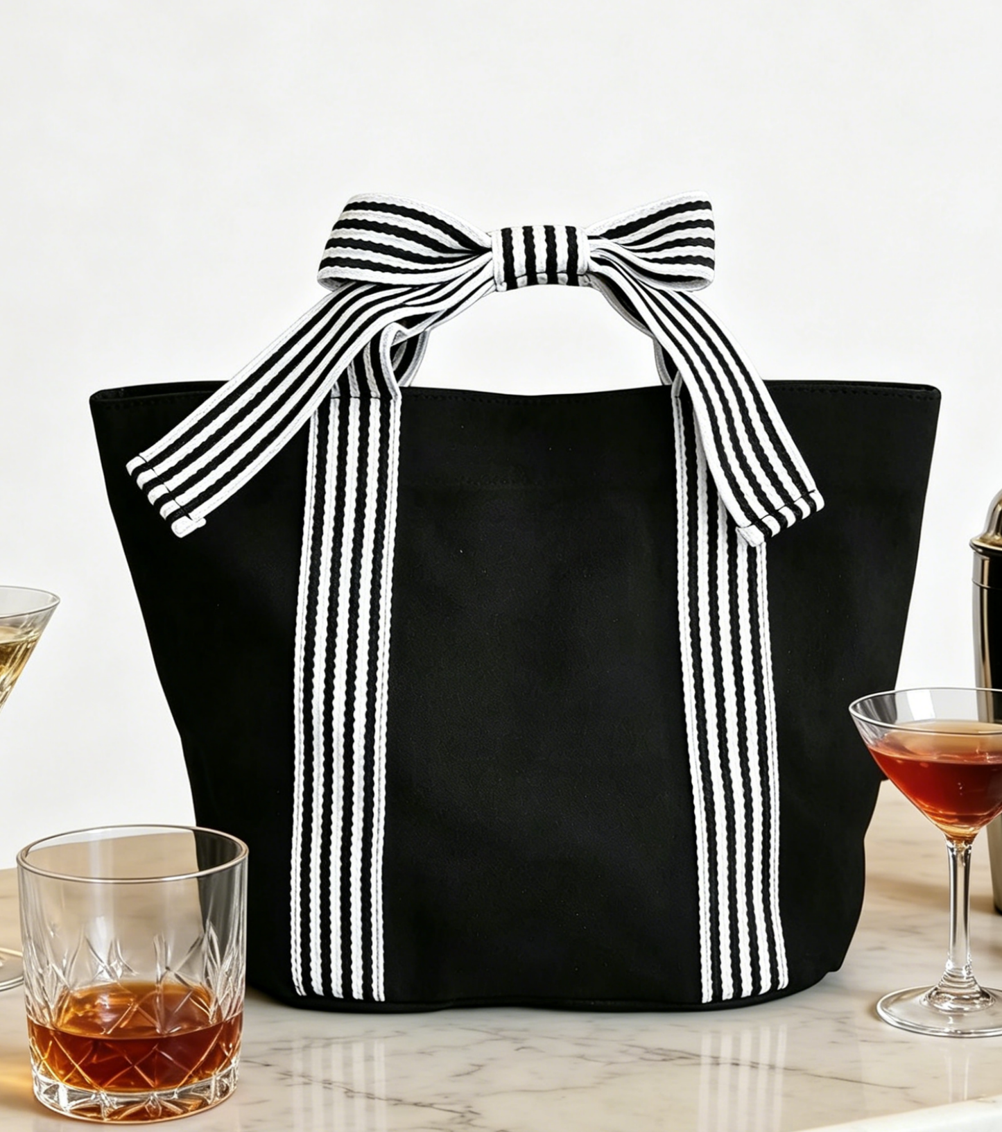Striped Canvas Tote Bag with Bow Handle