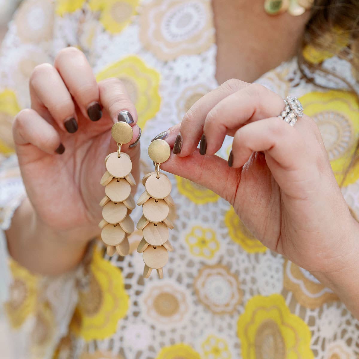 Wood Disc Cluster Earrings