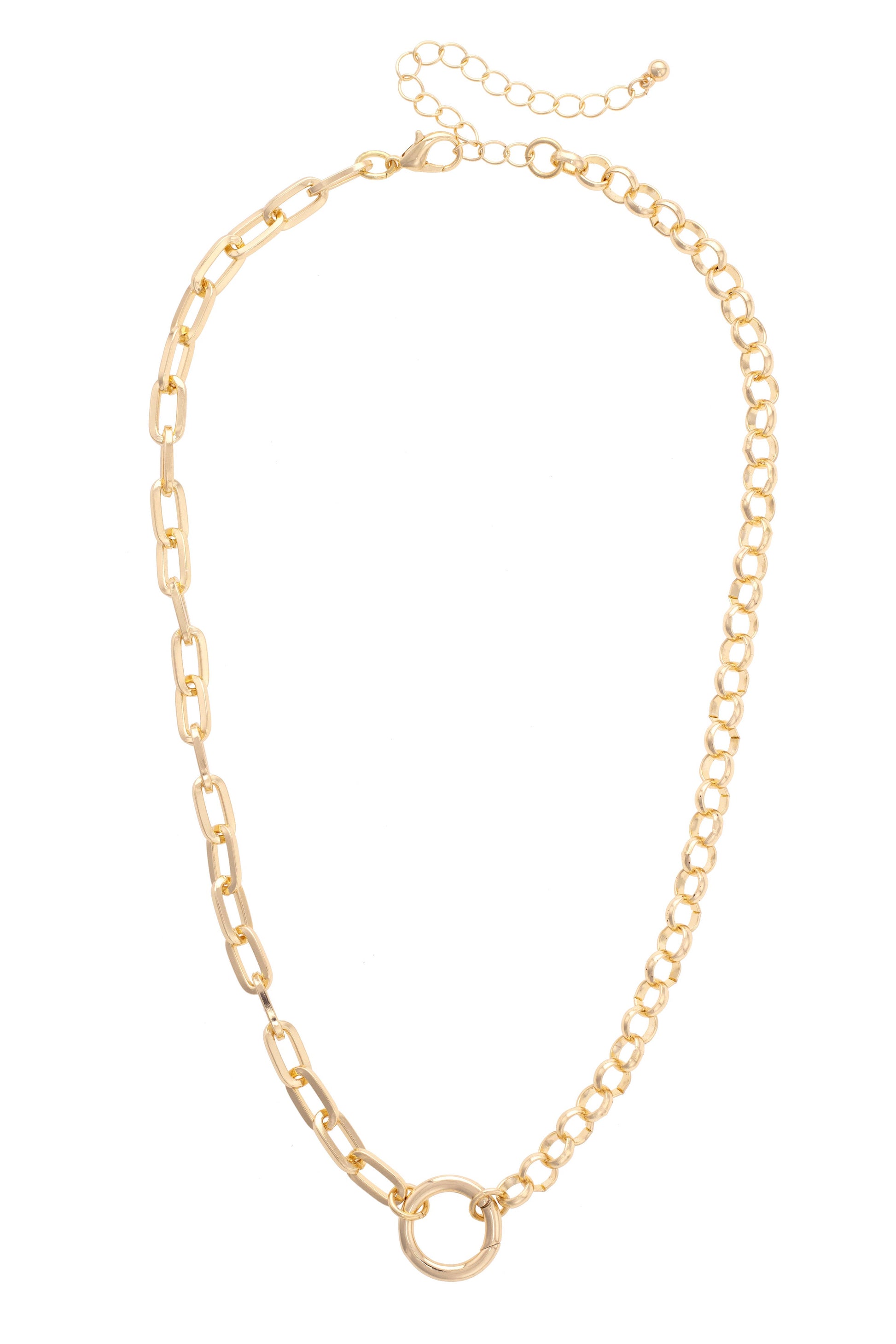Gold chain necklace on a white background