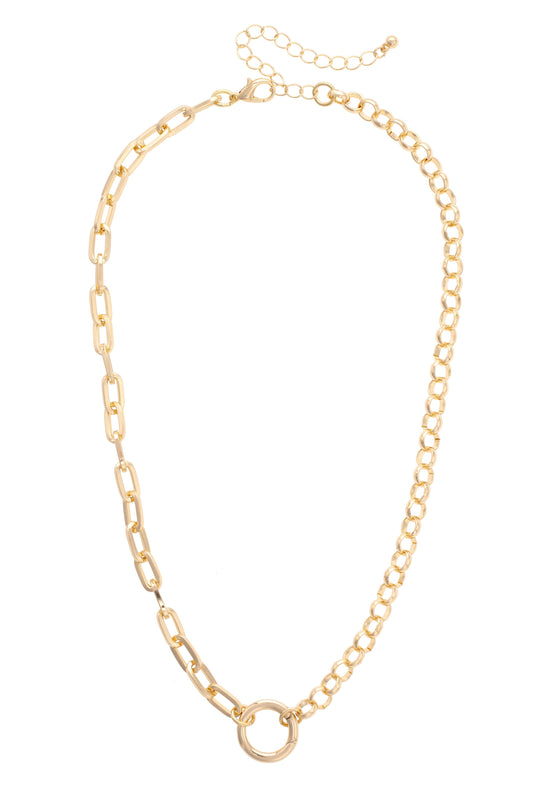 Gold chain necklace on a white background