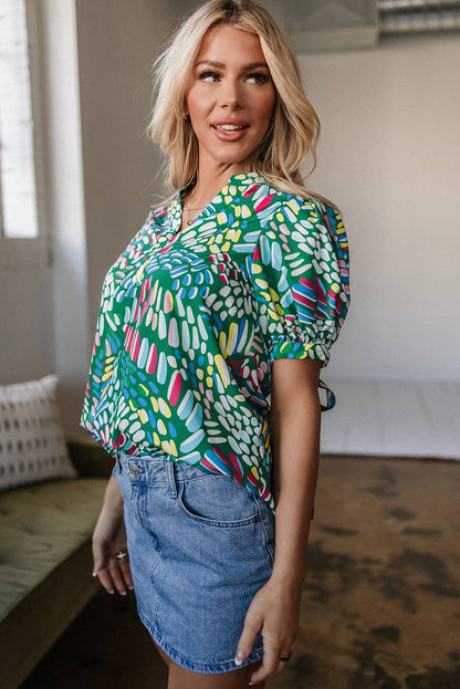 Geometric Puff Sleeve Blouse