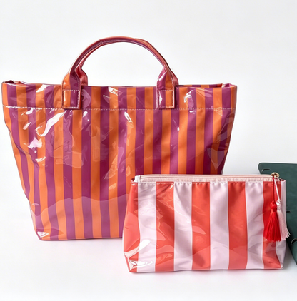 Striped Tote Bag Waterproof Beach Bag Set