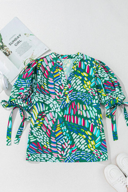 Geometric Puff Sleeve Blouse