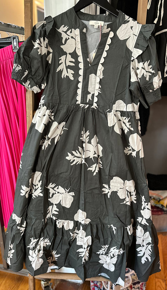 Charcoal Floral Midi Dress