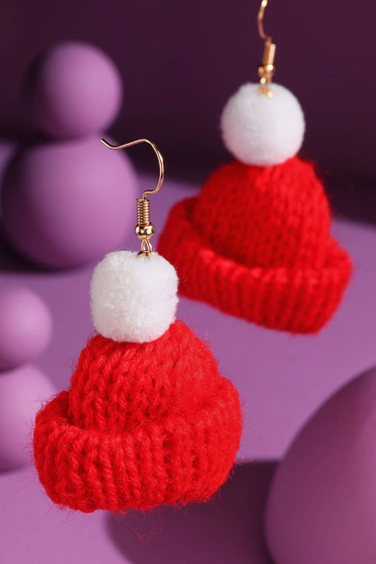 Knit Beanie Dangle Earrings