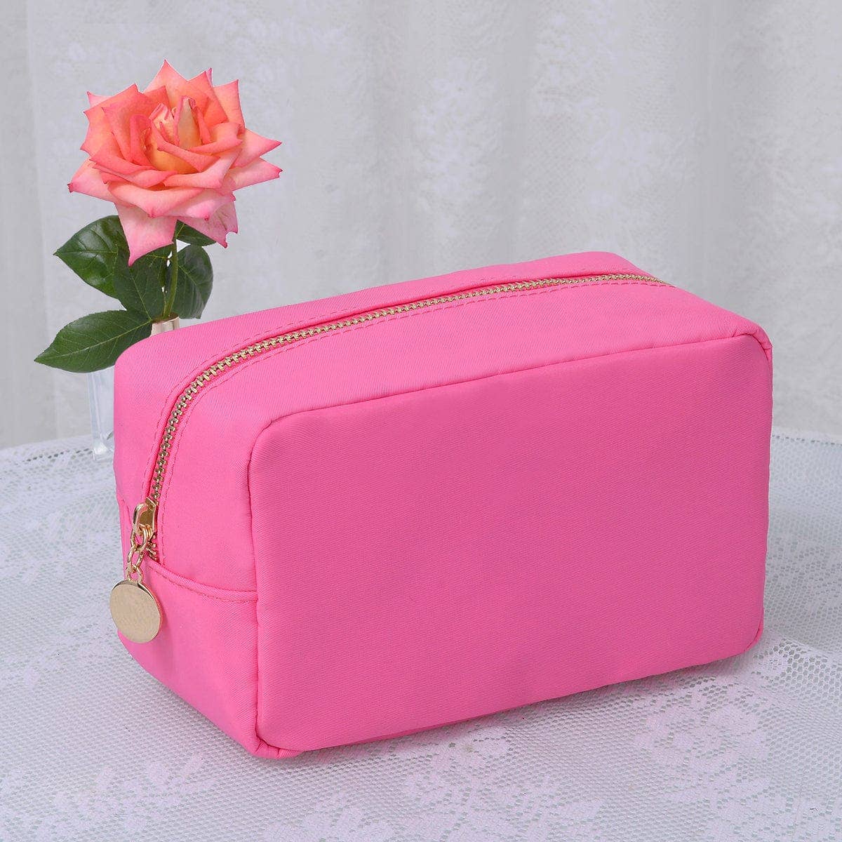 Emma Round Zippered Nylon Cosmetic Pouch Bag