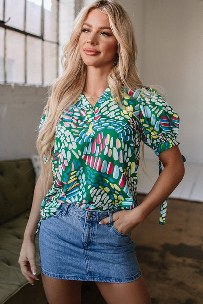 Geometric Puff Sleeve Blouse