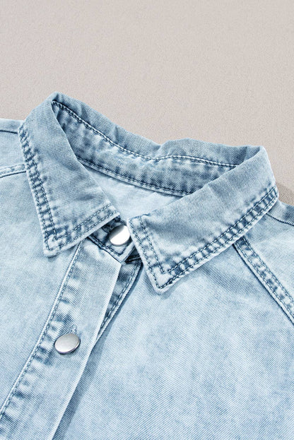 Ruffled Short Sleeve Buttoned Denim Dress