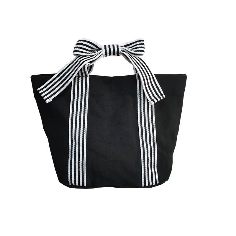 Mini Striped Tote Bag with Bow Handle