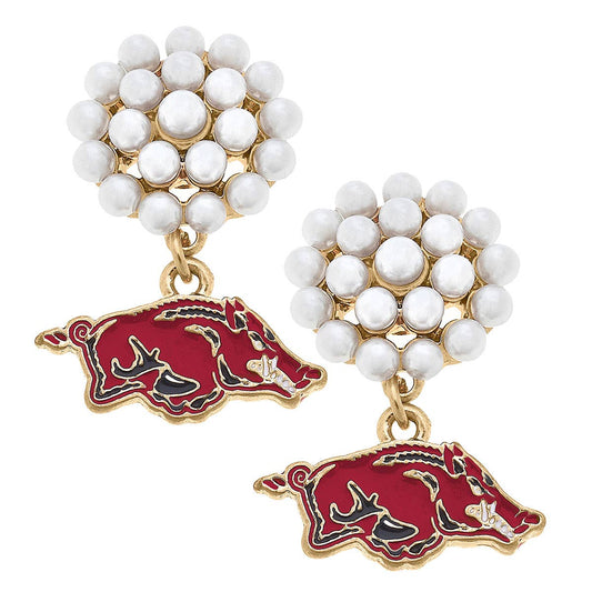 Arkansas Razorbacks Pearl Cluster Enamel Drop Earrings