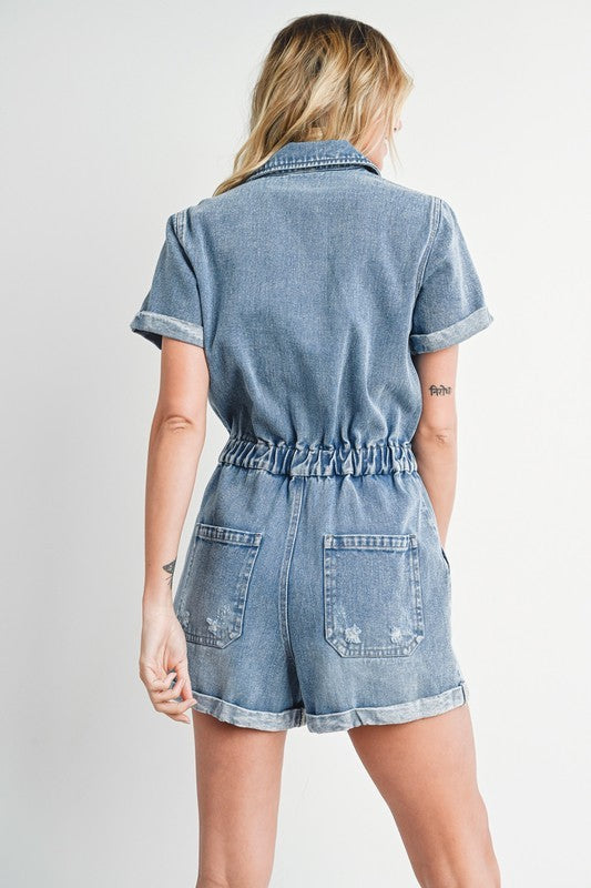 Denim Short Sleeve Romper Small