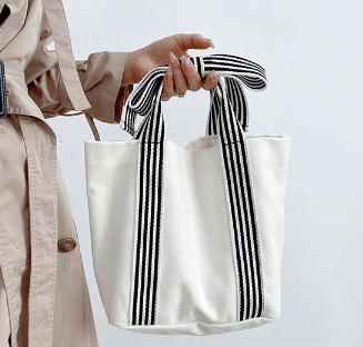 Striped Canvas Tote Bag with Bow Handle