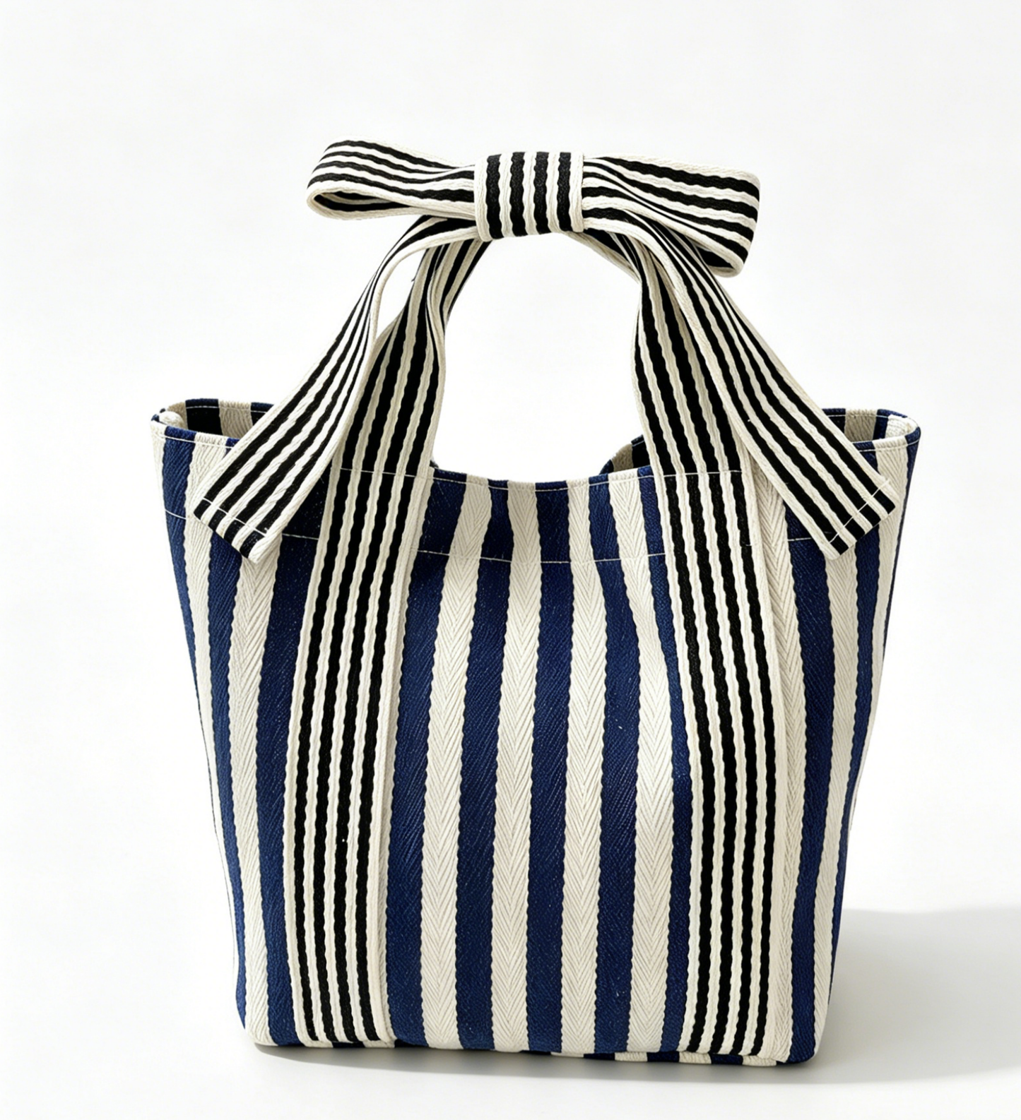 Striped Canvas Tote Bag with Bow Handle