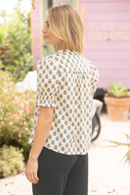 Smocked Cuff Floral Top