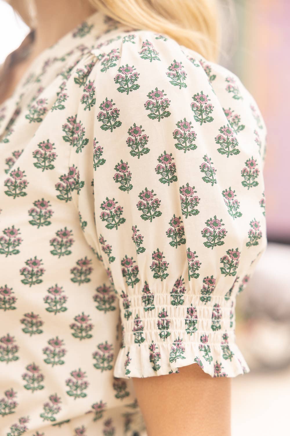 Smocked Cuff Floral Top