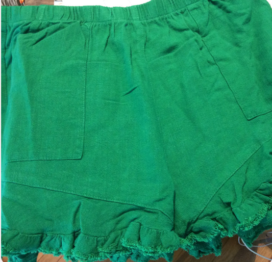 Green Ruffle Hem Shorts